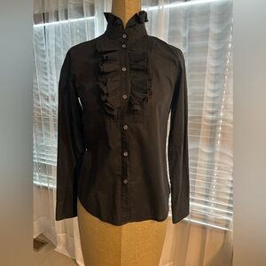 J Crew Ruffle Front Black Blouse Size 2